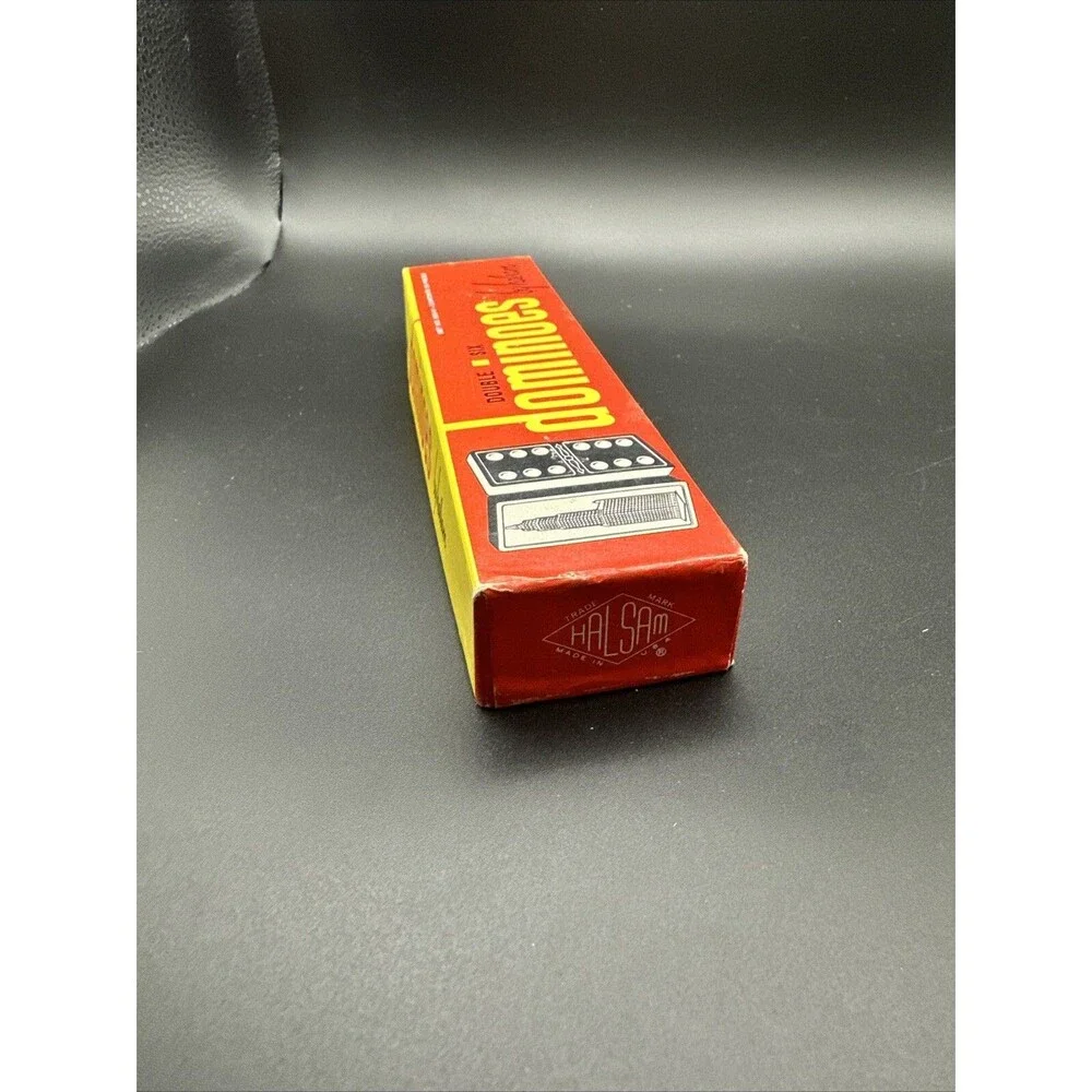 Vintage Dominoes Double Six by Halsam Complete Set Original Red & Yellow Box